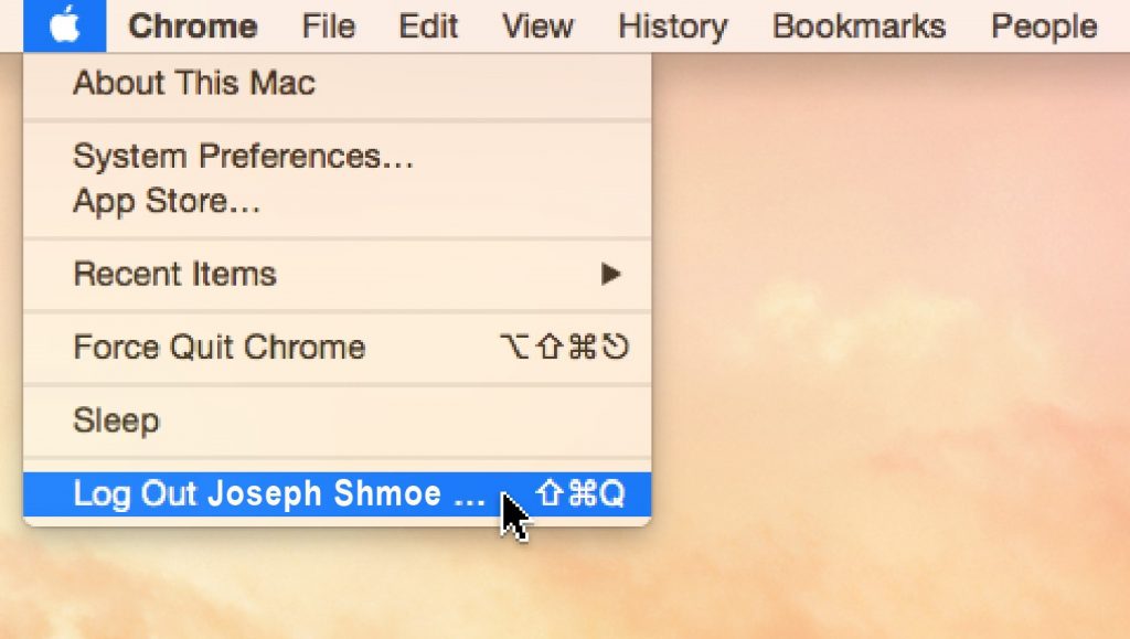 Mac OS logout through Apple menu