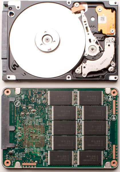 An image of a hard drive displaying a "head" and "platter"
