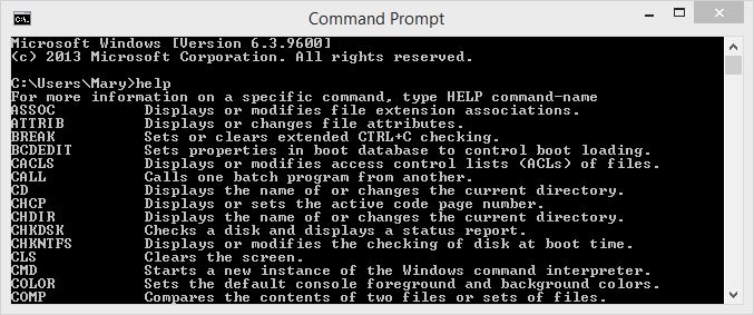 Windows Command Prompt interface